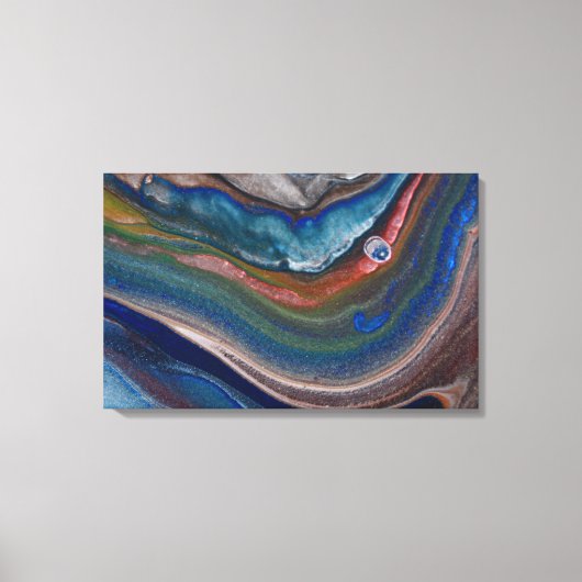 ネイビーブルー銅金属スワーズ液体大理石アート キャンバスプリント (正面)