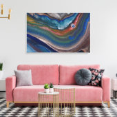 ネイビーブルー銅金属スワーズ液体大理石アート キャンバスプリント (インサイチュ (リビング))