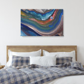 ネイビーブルー銅金属スワーズ液体大理石アート キャンバスプリント (インサイチュ (寝室))