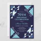 ネイビーブルー長方形の三角形の幾何学的誕生日 招待状 (正面)