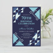 ネイビーブルー長方形の三角形の幾何学的誕生日 招待状 (スタンド正面)