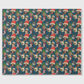 ネイビーブルー間抜けクリスマス帽子6枚の写真 ラッピングペーパー (フラット)