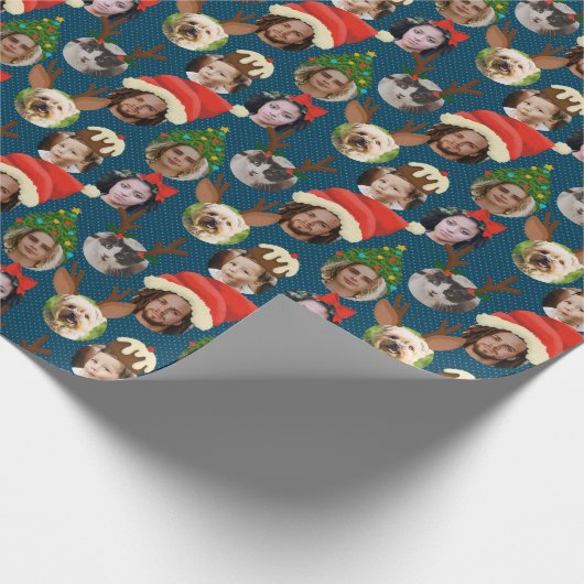 ネイビーブルー間抜けクリスマス帽子6枚の写真 ラッピングペーパー (角)