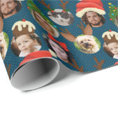 ネイビーブルー間抜けクリスマス帽子6枚の写真 ラッピングペーパー (ロールコーナー)