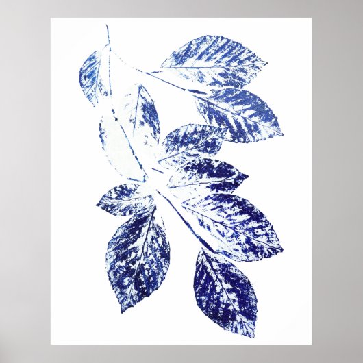 ネイビーブルー離れ樺の木植物プリント ポスター (正面)