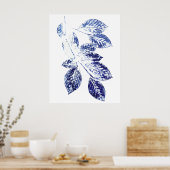 ネイビーブルー離れ樺の木植物プリント ポスター (キッチン)