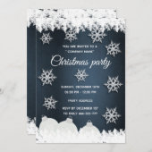 ネイビーブルー雪企業の結晶パーティー 招待状 (正面/裏面)