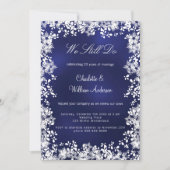 ネイビーブルー雪結婚片の誓いの更新 招待状 (正面)