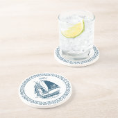 ネイビーブルー風セーリングボートイラストレーション コースター (側面)