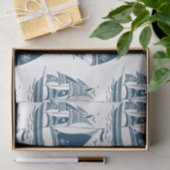 ネイビーブルー風セーリングボートパターン 薄葉紙 (ギフト)