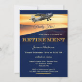 ネイビーブルー飛行機退職パーティの招待状 招待状 (正面)