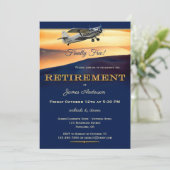 ネイビーブルー飛行機退職パーティの招待状 招待状 (スタンド正面)