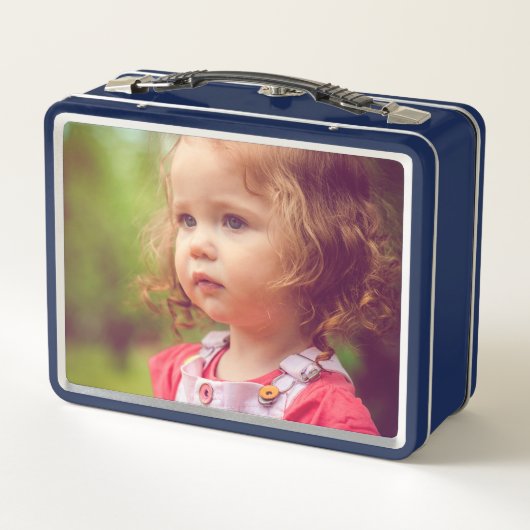 ネイビーブルー魅惑の森の妖精誕生日写真 メタルランチボックス (裏面)