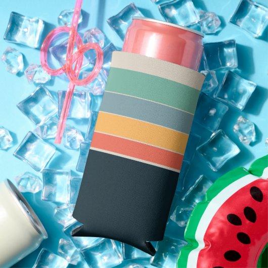 ネイビーブルー黄色とピンク80年代のヴィンテージ ストライプ スリム缶クーラー (インサイチュ 夏)