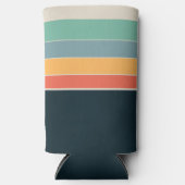 ネイビーブルー黄色とピンク80年代のヴィンテージ ストライプ スリム缶クーラー (正面)