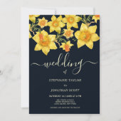 ネイビーブルー黄色オレンジダッフル結婚フローラ 招待状 (正面)