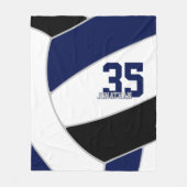 ネイビーブルー黒の銀色バレーボール フリースブランケット (正面)
