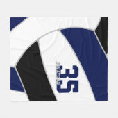 ネイビーブルー黒の銀色バレーボール フリースブランケット (正面(横))