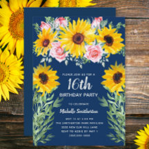 ネイビーブルー16歳の誕生日おめでとうPretty Pink Roses Sunflowers