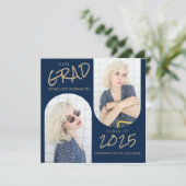 ネイビーブルー2アーチ写真卒業発表 案内状 (スタンド正面)