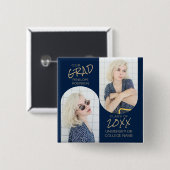 ネイビーブルー2アーチ写真卒業 缶バッジ (正面&裏面)