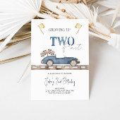 ネイビーブルー2ファストレースカー誕生日招待状 招待状