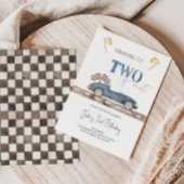 ネイビーブルー2ファストレースカー誕生日招待状 招待状
