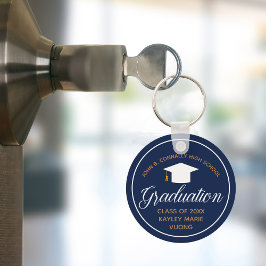 ネイビーブルー2023年卒業金ゴールドパーソナライズされた学校 キーホルダー
