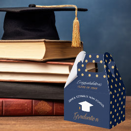 ネイビーブルー2024卒業金ゴールド水玉模様パーティー フェイバーボックス