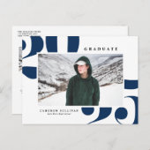 ネイビーブルー2025はっきりしたタイポグラフィ写真卒業 案内ポストカード (正面/裏面)