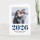 ネイビーブルー2025はっきりしたタイポグラフィ年末年始の写真 シーズンカード (正面)