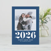 ネイビーブルー2025はっきりしたタイポグラフィ年末年始の写真 シーズンカード (スタンド正面)