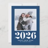 ネイビーブルー2025はっきりしたタイポグラフィ年末年始の写真 シーズンカード (正面)