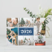 ネイビーブルー2025ハッピーニューイヤー写真コラージュ シーズンカード (スタンド正面)