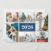 ネイビーブルー2025ハッピーニューイヤー写真コラージュ シーズンカード (正面)