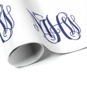 ネイビーブルー3イニシャルつる植物スクリプトモノグラムDIY BG ラッピングペーパー (ロールコーナー)