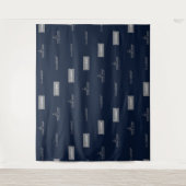 ネイビーブルー3ロゴ水平バックラ企業のンド タペストリー (正面)