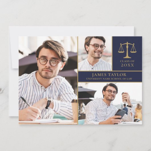 ネイビーブルー3写真法学校卒業会 招待状 (正面)