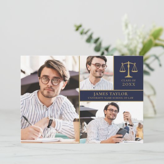 ネイビーブルー3写真法学校卒業会 招待状 (スタンド正面)