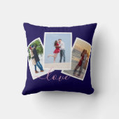 ネイビーブルー3枚の写真のコラージュラブピンクスクリプト クッション (裏面)