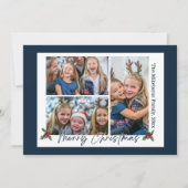 ネイビーブルー3枚の写真クリスマス シーズンカード (正面)