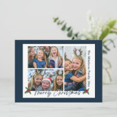 ネイビーブルー3枚の写真クリスマス シーズンカード (スタンド正面)