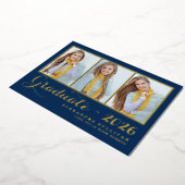 ネイビーブルー3枚コラージュ卒業 箔招待状 (回転した状態)