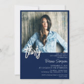 ネイビーブルー30thバースデーフォト招待状 招待状 (正面)