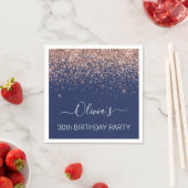 ネイビーブルー30th誕生日バラ金ゴールドピンクグリッター スタンダードカクテルナプキン (インサイチュ)