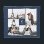 ネイビーブルー4フォトギャラリー&モノグラム フリースブランケット<br><div class="desc">特別なデザインのカスタムあなたの写真と写真モノグラムを追加する。</div>