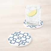 ネイビーブルー4角モザイク白の背景 コースター (側面)
