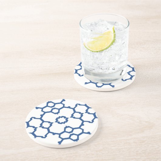ネイビーブルー4角モザイク白の背景 コースター (側面)