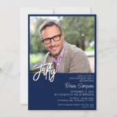 ネイビーブルー50誕生日写真 招待状 (正面)