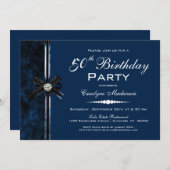 ネイビーブルー50th誕生日パーティー 招待状 (正面/裏面)